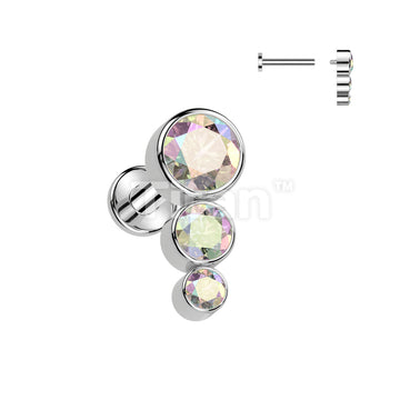 Implant Grade Titanium Internally Threaded Labret With 3 Descending CZ Top - Image 2