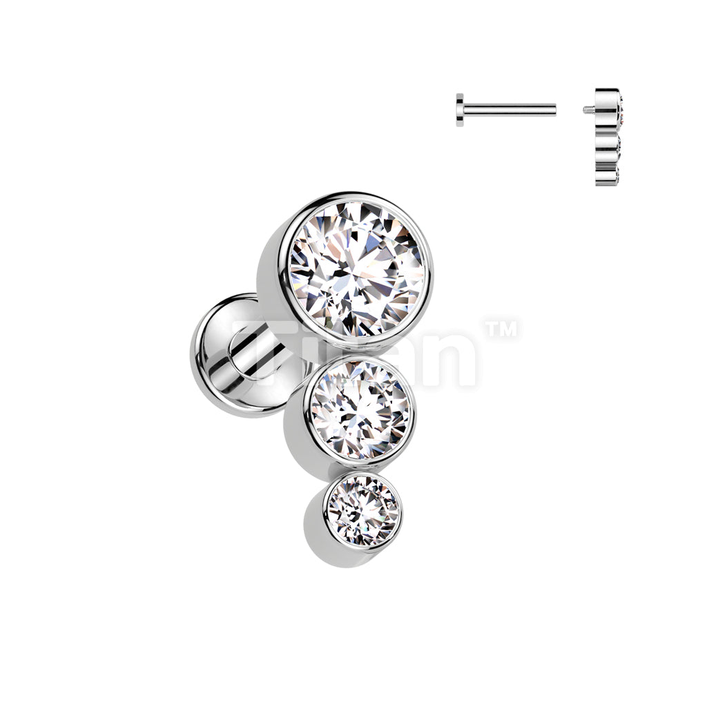 Implant Grade Titanium Internally Threaded Labret With 3 Descending CZ Top - Image 3