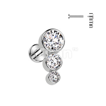 Implant Grade Titanium Internally Threaded Labret With 3 Descending CZ Top - Image 3