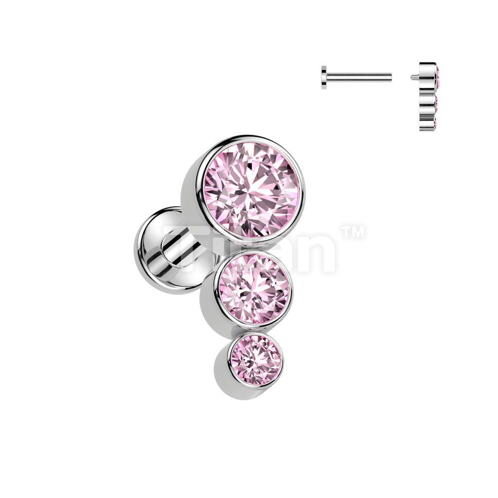 Implant Grade Titanium Internally Threaded Labret With 3 Descending CZ Top - Image 4