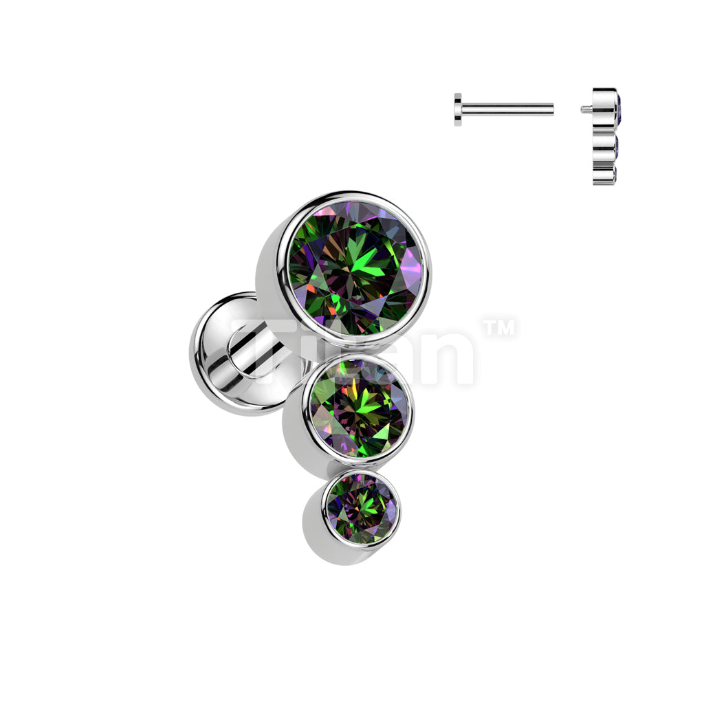 Implant Grade Titanium Internally Threaded Labret With 3 Descending CZ Top - Image 5