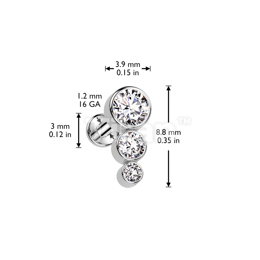 Implant Grade Titanium Internally Threaded Labret With 3 Descending CZ Top - Image 6
