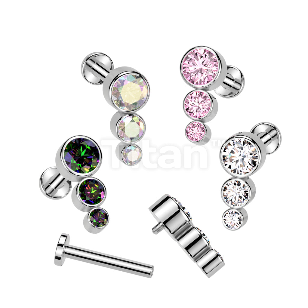 Implant Grade Titanium Internally Threaded Labret With 3 Descending CZ Top