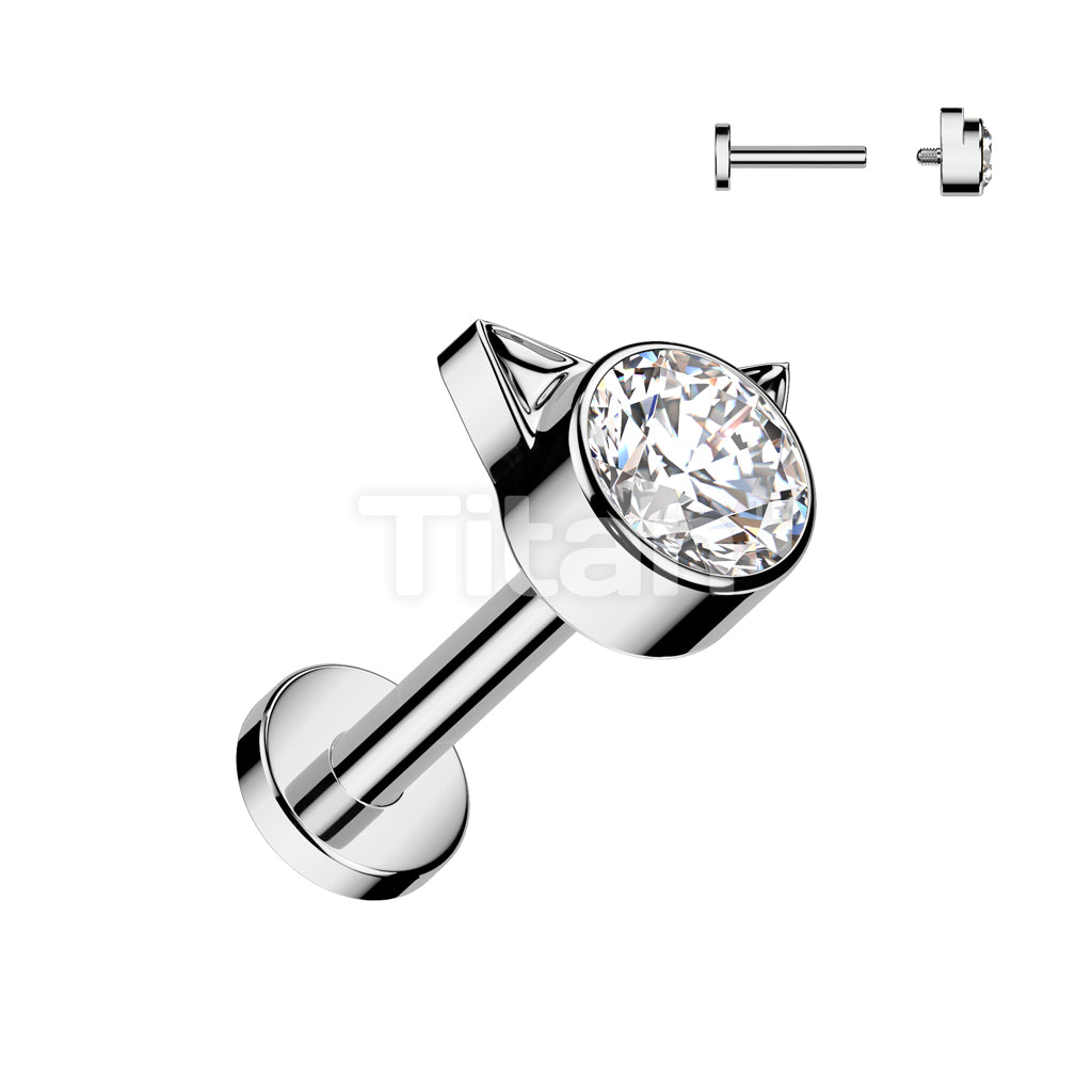 Implant Grade Titanium Internally Threaded Labret With Bezel Set CZ Kitty Top - Image 2