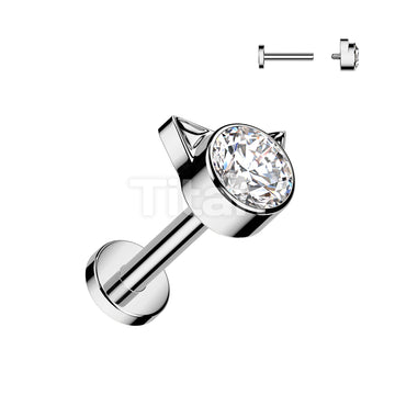 Implant Grade Titanium Internally Threaded Labret With Bezel Set CZ Kitty Top - Image 2