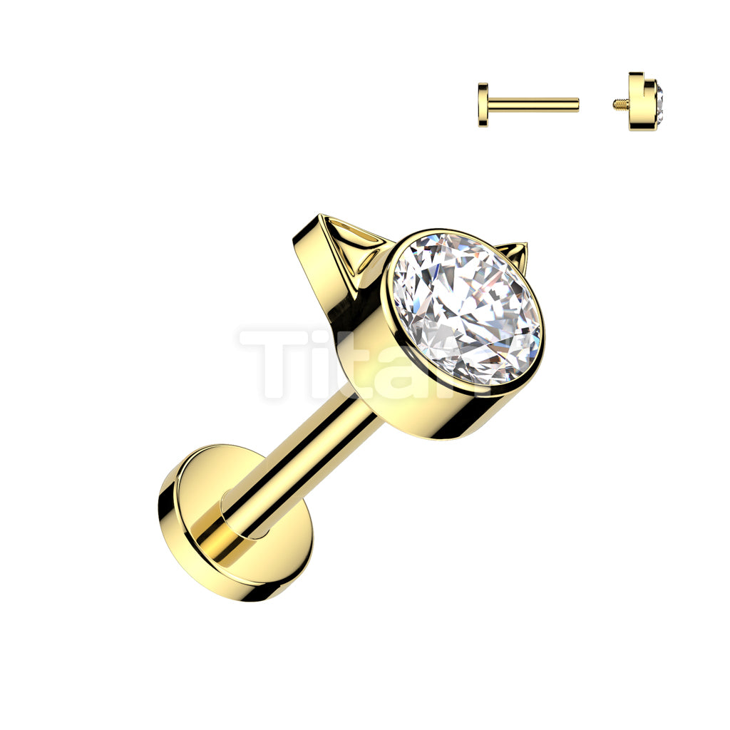 Implant Grade Titanium Internally Threaded Labret With Bezel Set CZ Kitty Top - Image 3
