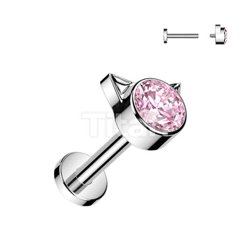 Implant Grade Titanium Internally Threaded Labret With Bezel Set CZ Kitty Top - Image 4