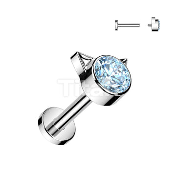 Implant Grade Titanium Internally Threaded Labret With Bezel Set CZ Kitty Top - Image 5