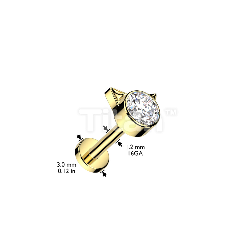 Implant Grade Titanium Internally Threaded Labret With Bezel Set CZ Kitty Top - Image 6