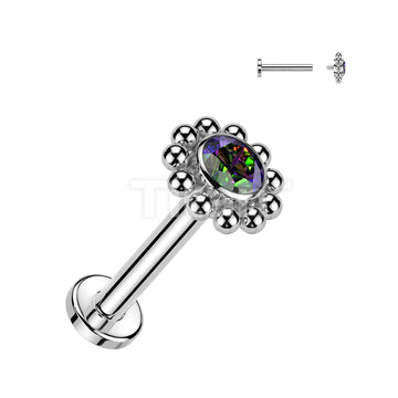 Implant Grade Titanium Internally Threaded Labret With Bezel Set CZ Center and Beaded Ball Edge Top - Image 4