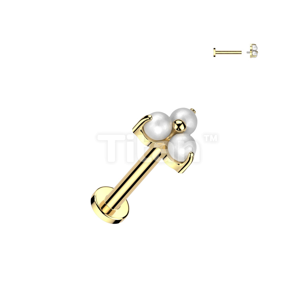 Implant Grade Titanium Internally Threaded Flat Back Stud With Pearl Prong Set Triangle Top - Image 2