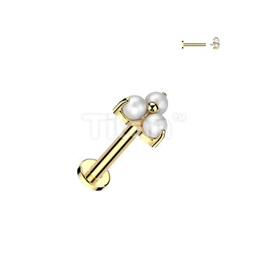 Implant Grade Titanium Internally Threaded Flat Back Stud With Pearl Prong Set Triangle Top - Image 2