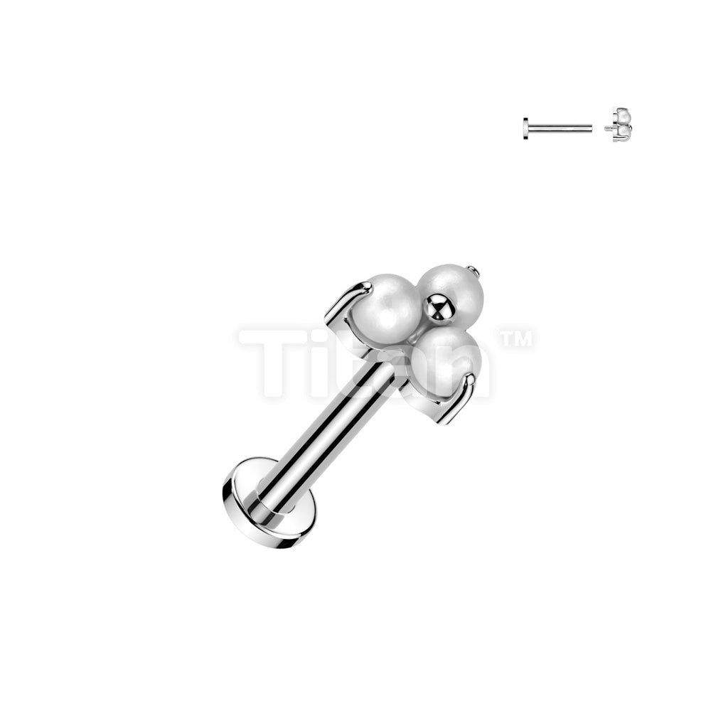 Implant Grade Titanium Internally Threaded Flat Back Stud With Pearl Prong Set Triangle Top - Image 3