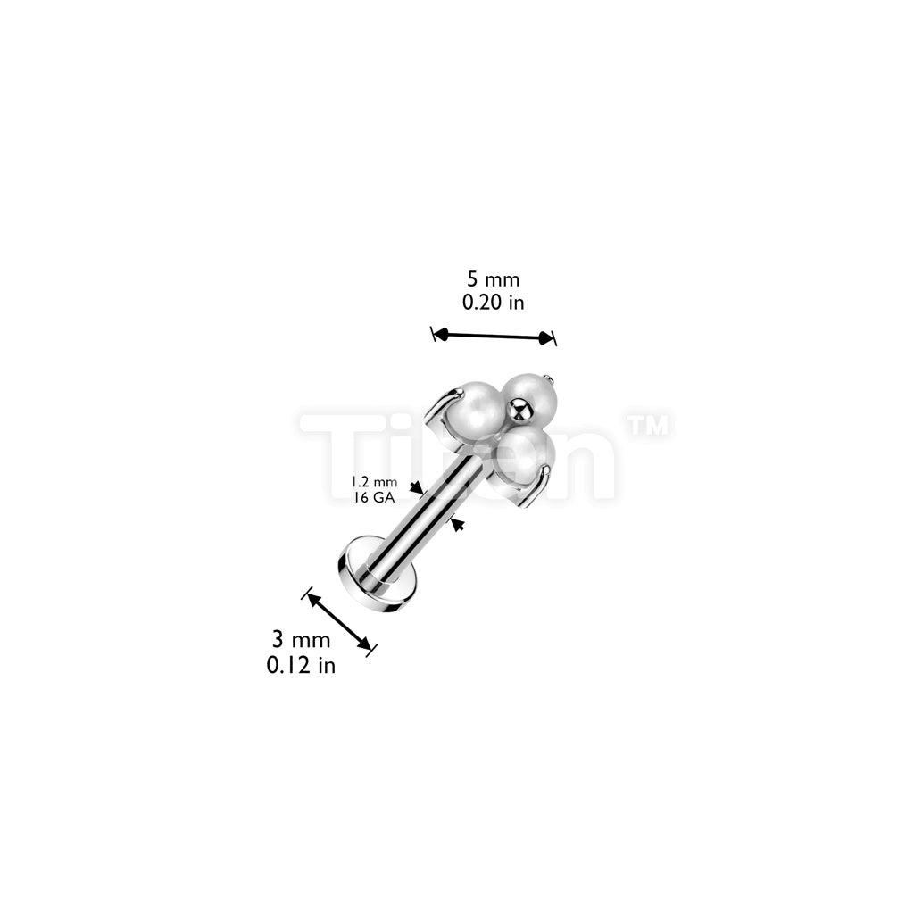 Implant Grade Titanium Internally Threaded Flat Back Stud With Pearl Prong Set Triangle Top - Image 4