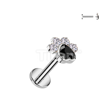 Implant Grade Titanium Internally Threaded Flat Back Stud With CZ Heart And 4 CZ Paw Top - Image 3