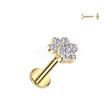Implant Grade Titanium Internally Threaded Flat Back Stud With CZ Heart And 4 CZ Paw Top - Image 4