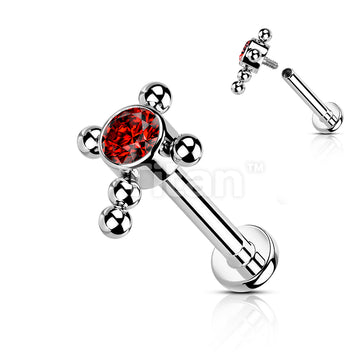Implant Grade Titanium Internally Threaded Labret With Bezel Set CZ Center Beaded Ball Cross Top - Image 7