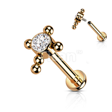 Implant Grade Titanium Internally Threaded Labret With Bezel Set CZ Center Beaded Ball Cross Top - Image 8