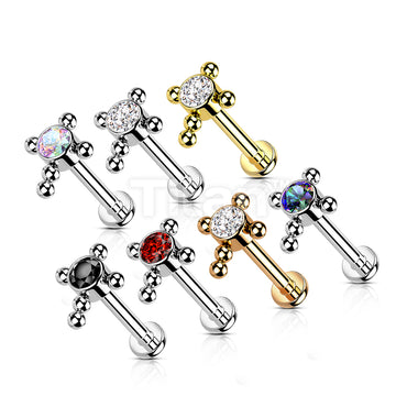 Implant Grade Titanium Internally Threaded Labret With Bezel Set CZ Center Beaded Ball Cross Top - Image 11
