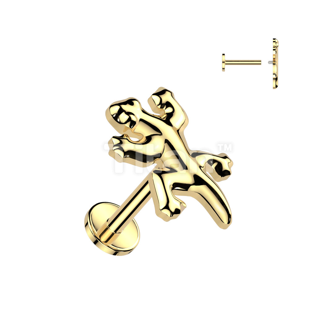 Implant Grade Titanium Internally Threaded Labret, Flat Back Stud With Gecko Top - Image 2