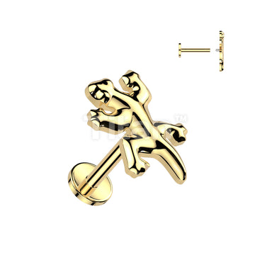 Implant Grade Titanium Internally Threaded Labret, Flat Back Stud With Gecko Top - Image 2