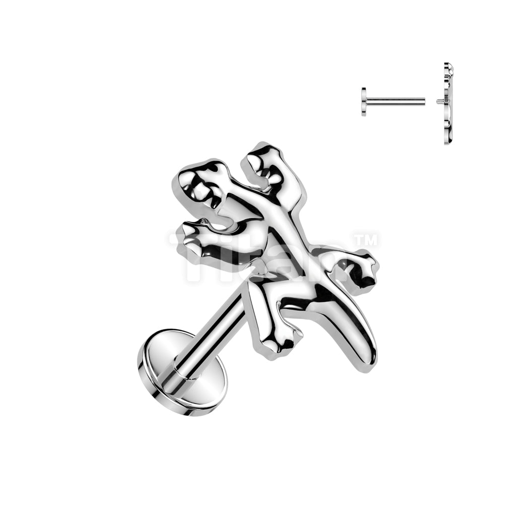 Implant Grade Titanium Internally Threaded Labret, Flat Back Stud With Gecko Top - Image 3