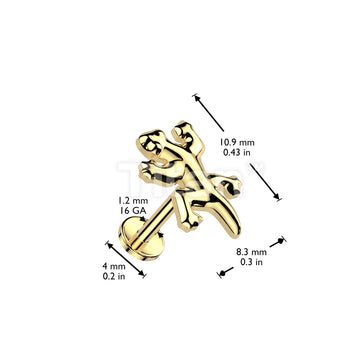 Implant Grade Titanium Internally Threaded Labret, Flat Back Stud With Gecko Top - Image 4