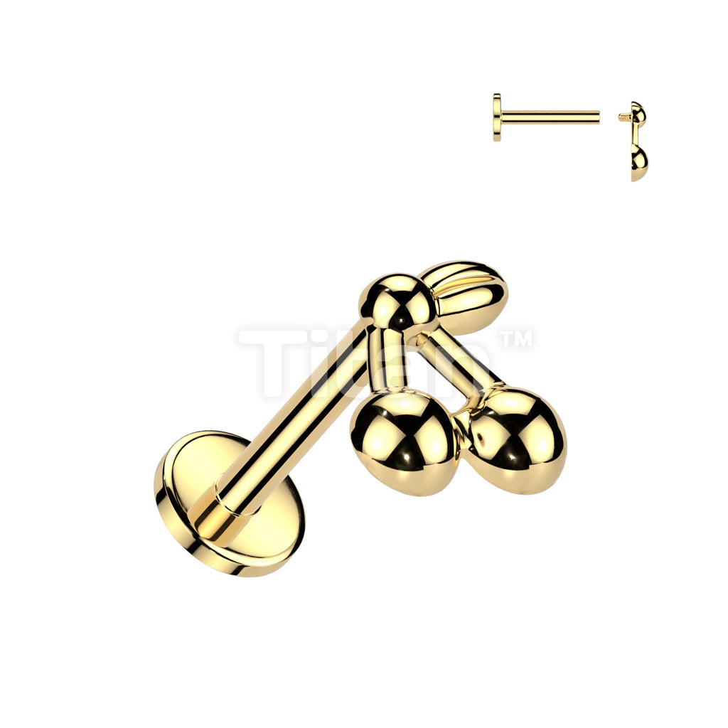 Implant Grade Titanium Internally Threaded Labret, Flat Back Stud With Cherry Top - Image 2