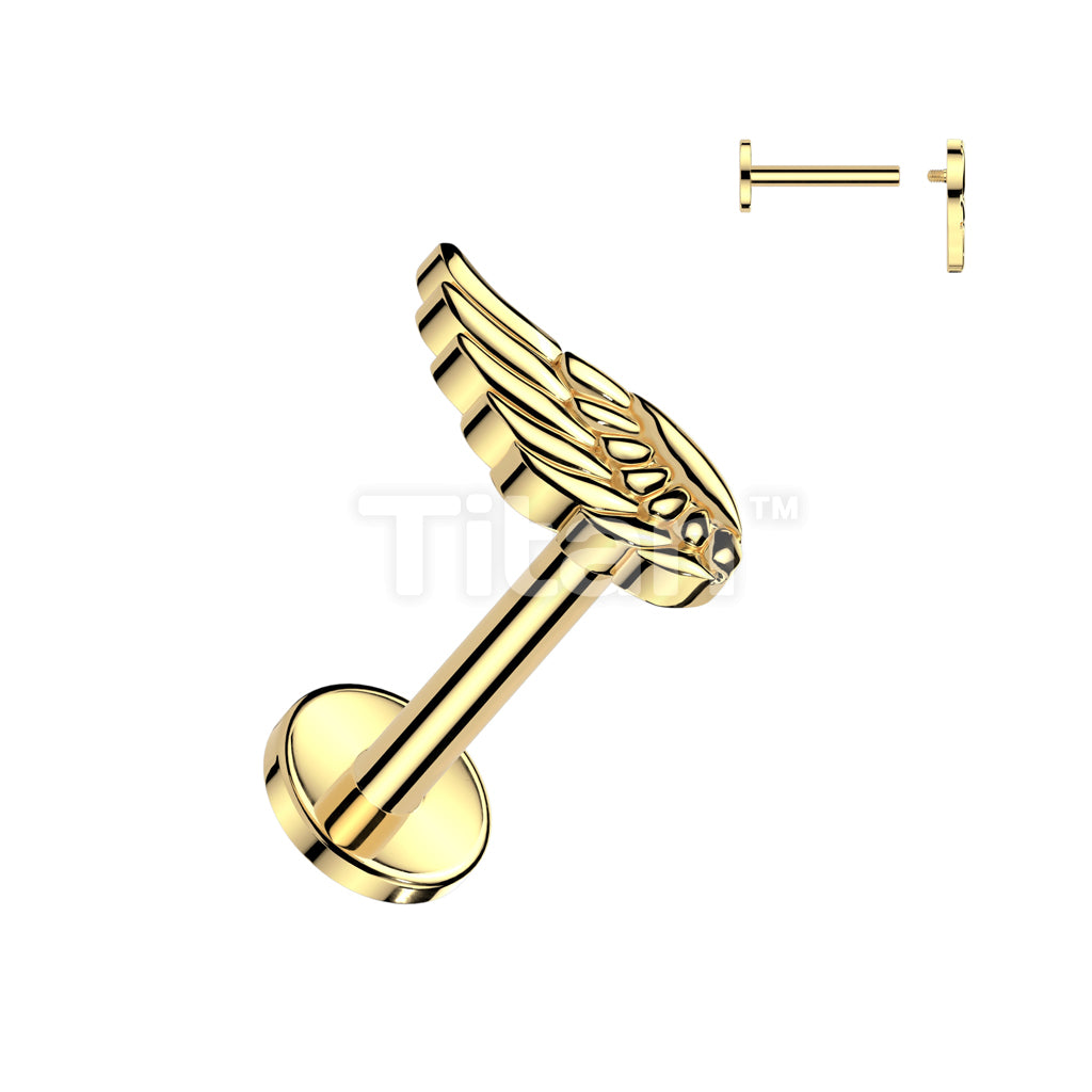 Implant Grade Titanium Internally Threaded Labret, Flat Back Stud With Angel Wing Top - Image 2