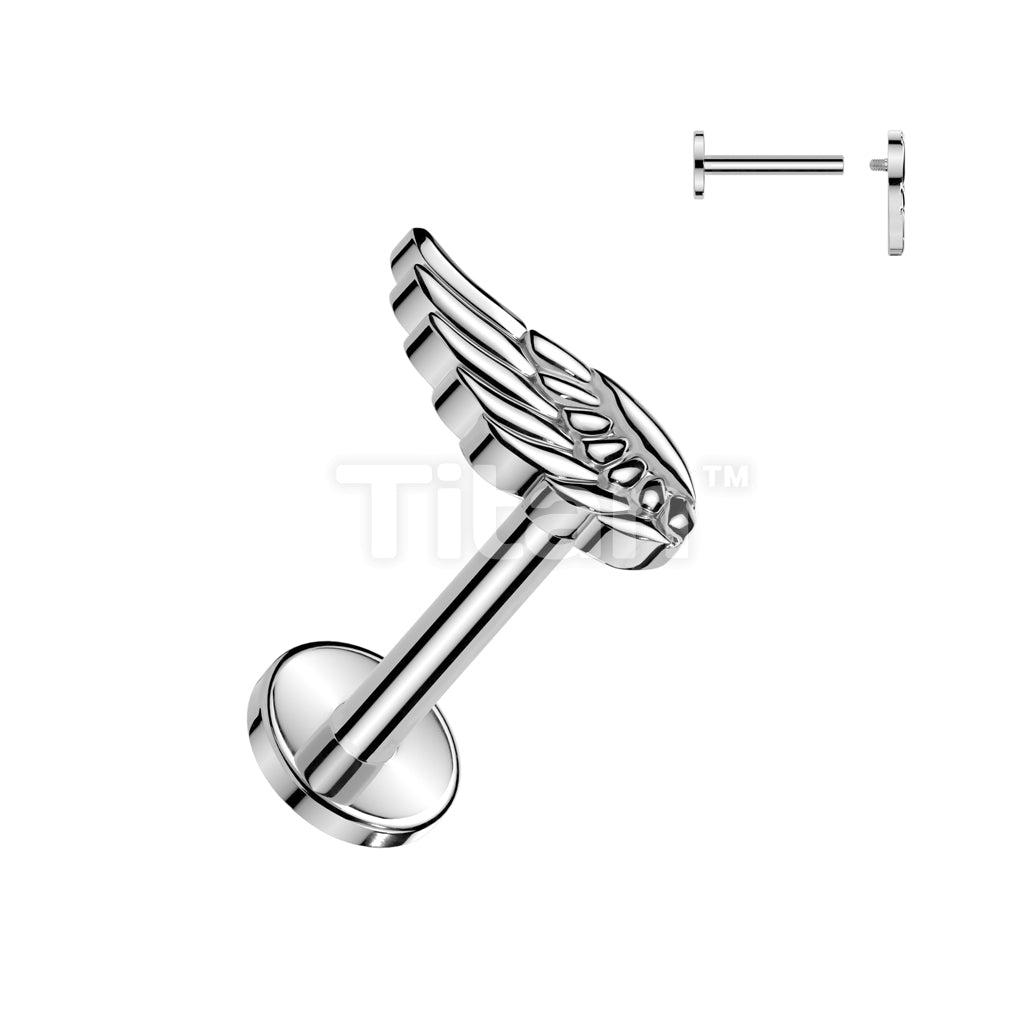 Implant Grade Titanium Internally Threaded Labret, Flat Back Stud With Angel Wing Top - Image 3