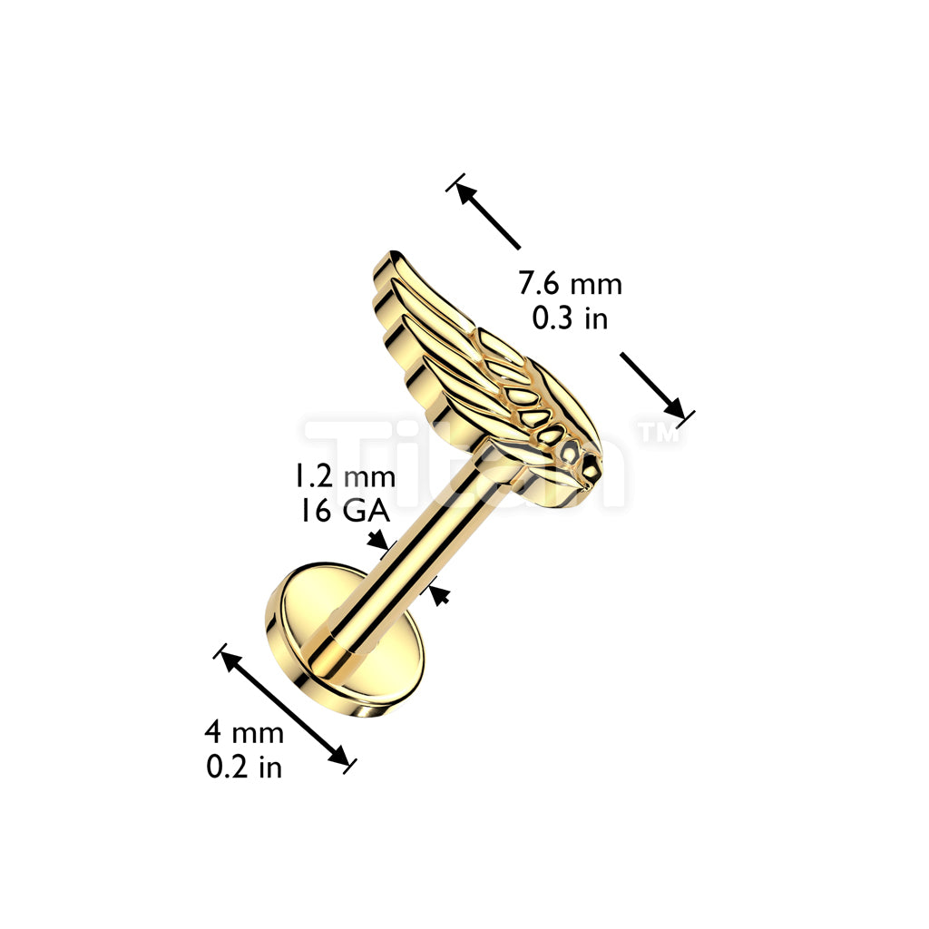 Implant Grade Titanium Internally Threaded Labret, Flat Back Stud With Angel Wing Top - Image 4