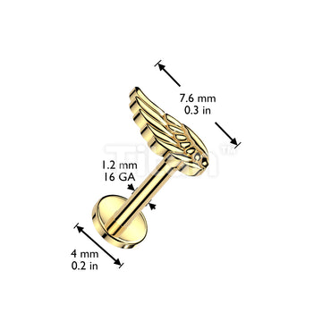 Implant Grade Titanium Internally Threaded Labret, Flat Back Stud With Angel Wing Top - Image 4