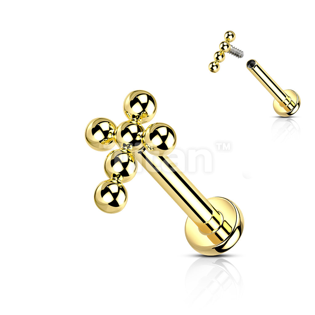 Implant Grade Titanium Internally Threaded Labret With Beaded Ball Cross Top - Image 3