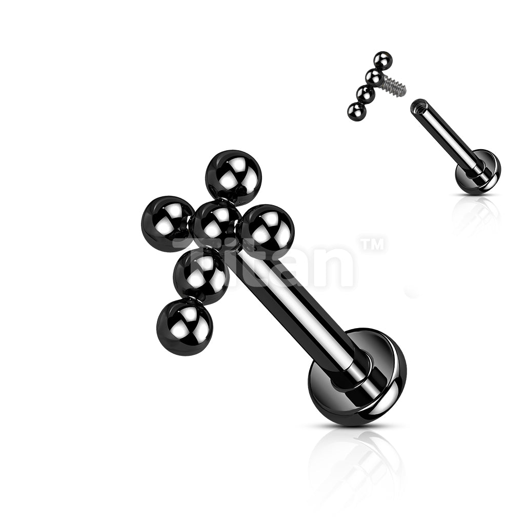 Implant Grade Titanium Internally Threaded Labret With Beaded Ball Cross Top - Image 4