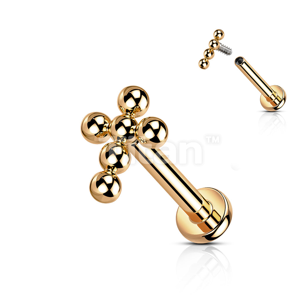 Implant Grade Titanium Internally Threaded Labret With Beaded Ball Cross Top - Image 5