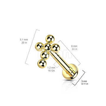 Implant Grade Titanium Internally Threaded Labret With Beaded Ball Cross Top - Image 7