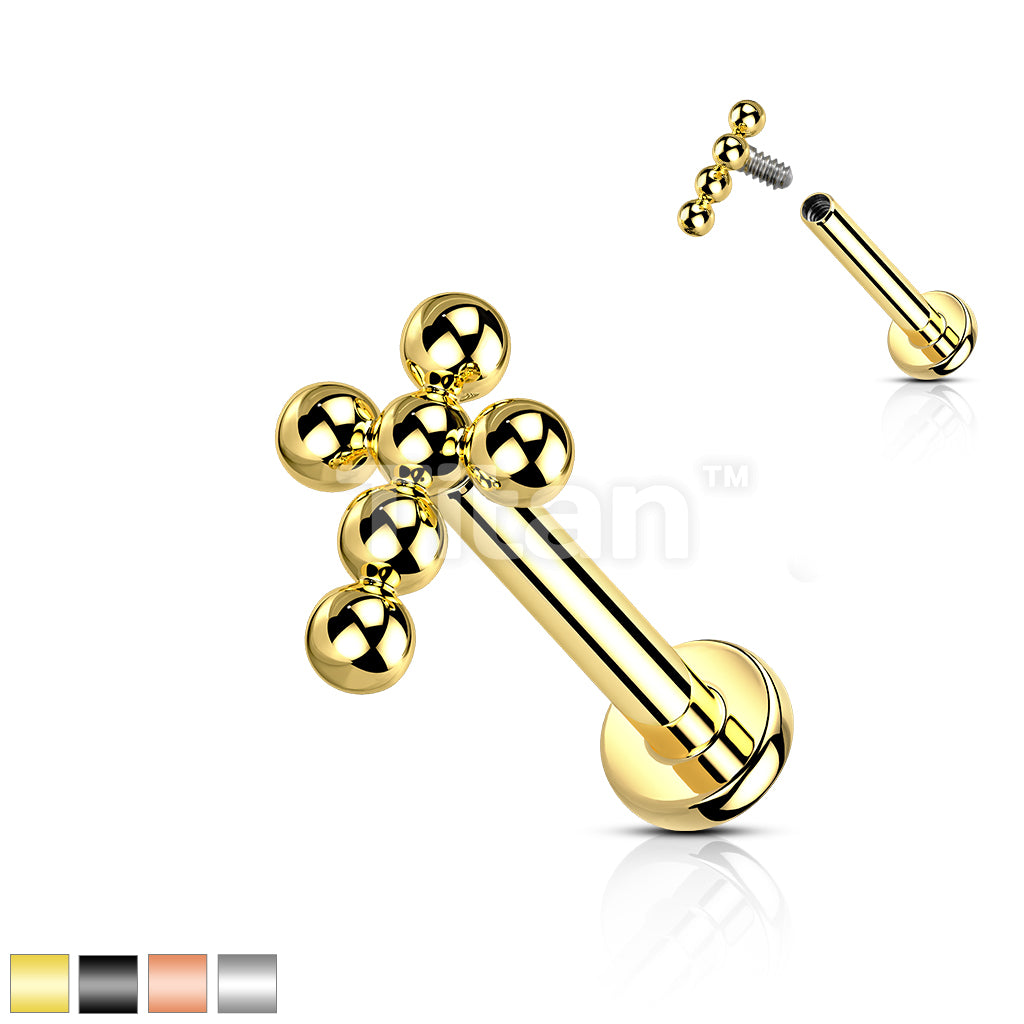 Implant Grade Titanium Internally Threaded Labret With Beaded Ball Cross Top - Image 2