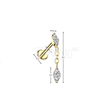 Implant Grade Titanium Internally Threaded Marquise CZ Labret, Flat Back Stud With Marquise CZ Dangle - Image 4