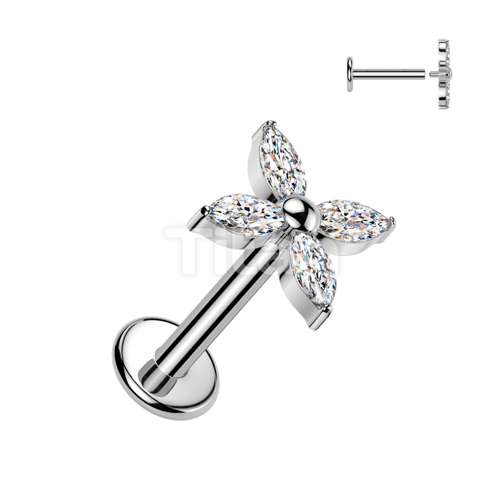 Implant Grade Titanium Internally Threaded Marquise CZ Flower Top - Image 2