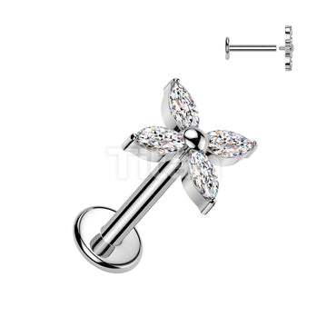 Implant Grade Titanium Internally Threaded Marquise CZ Flower Top - Image 2