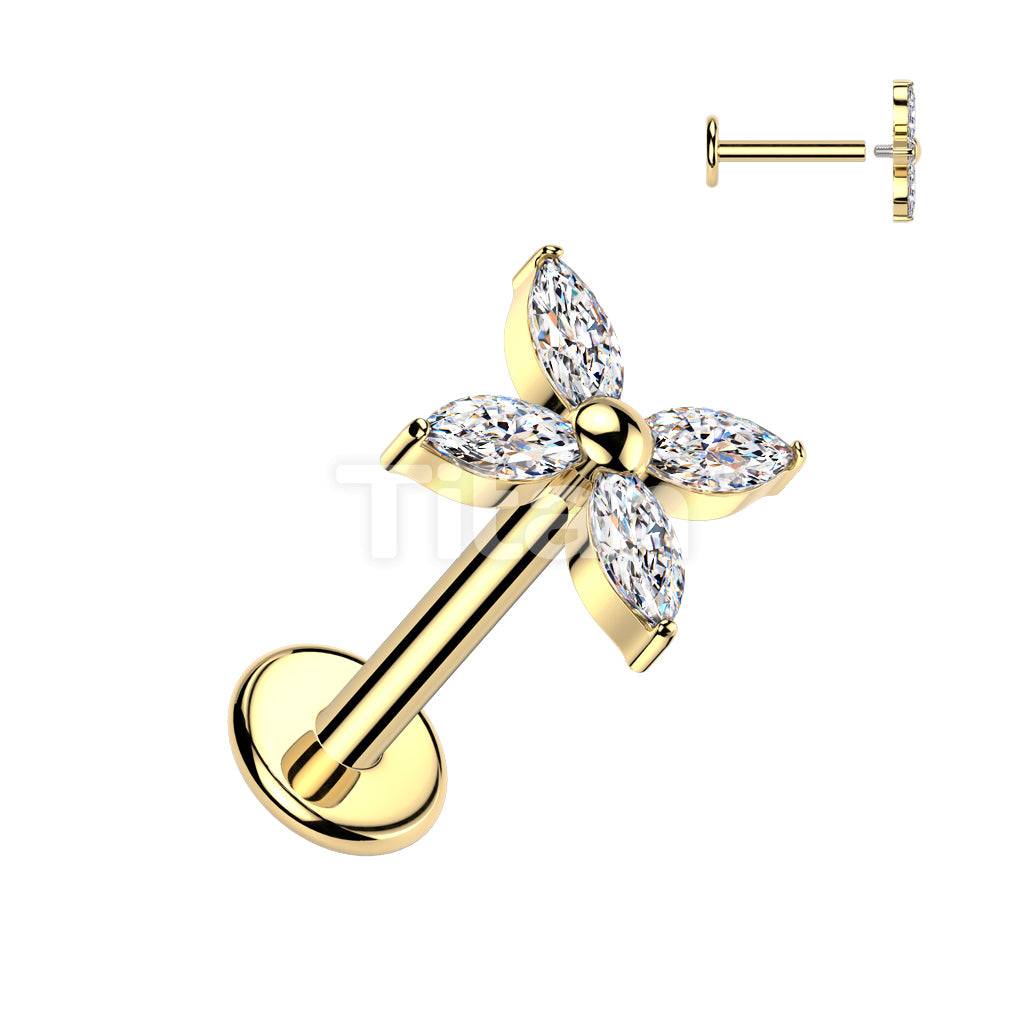 Implant Grade Titanium Internally Threaded Marquise CZ Flower Top - Image 3