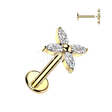 Implant Grade Titanium Internally Threaded Marquise CZ Flower Top - Image 3