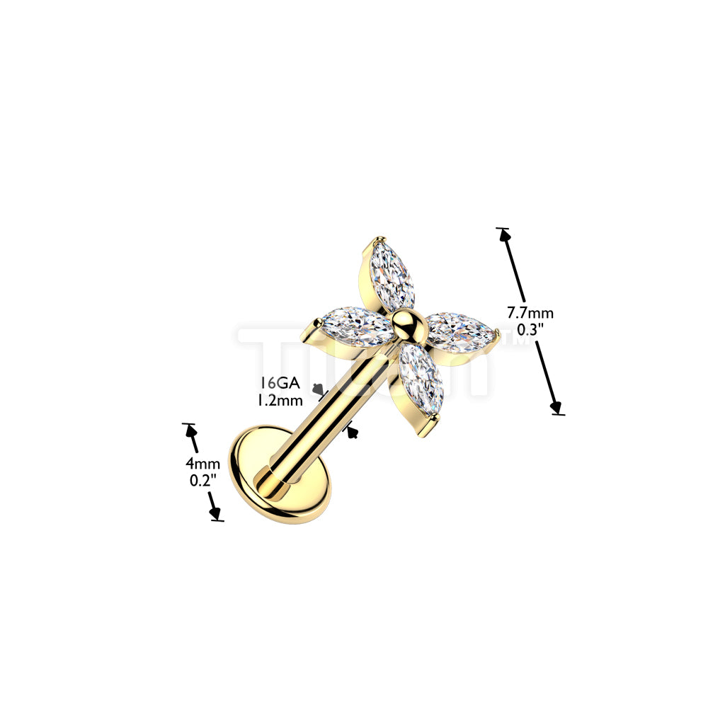 Implant Grade Titanium Internally Threaded Marquise CZ Flower Top - Image 4