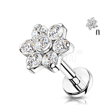 Implant Grade Titanium Internally Threaded CZ Flower Top Labret With... - Image 3