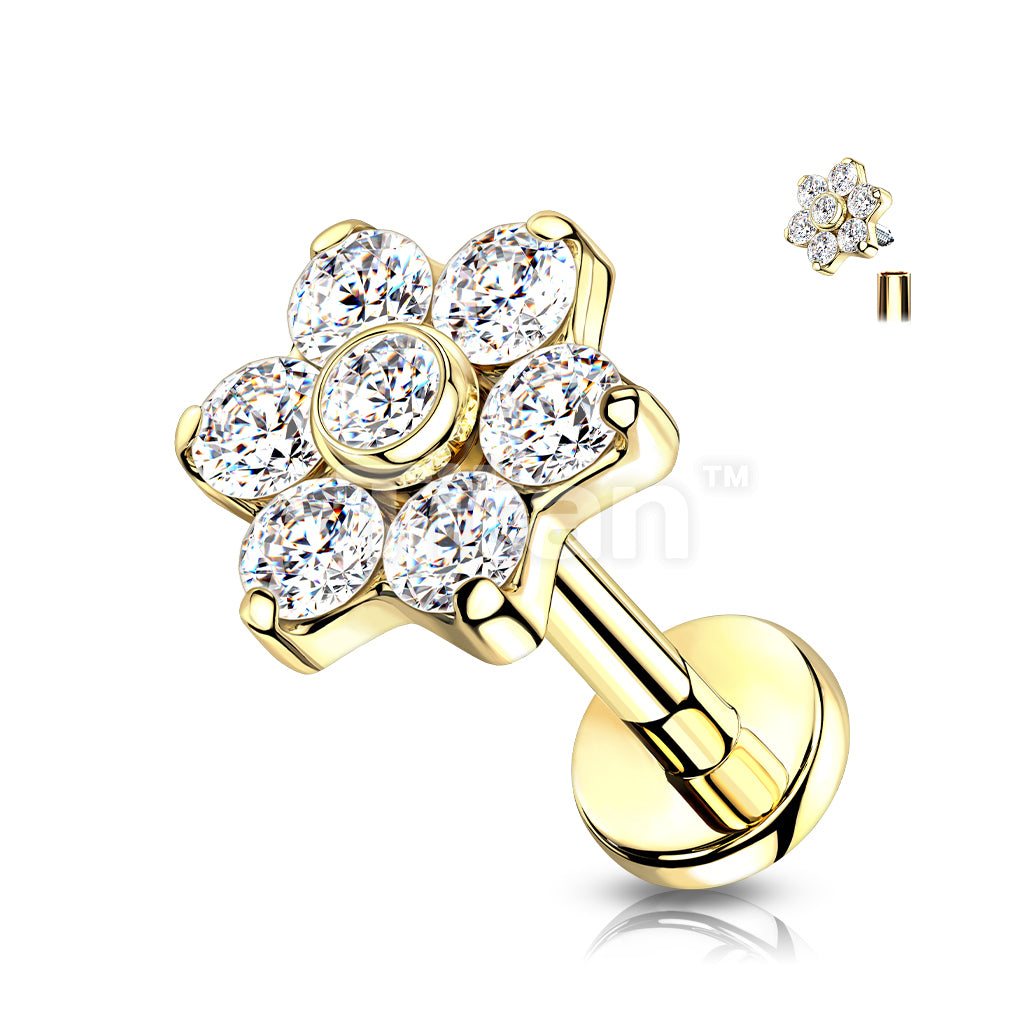 Implant Grade Titanium Internally Threaded CZ Flower Top Labret With... - Image 4