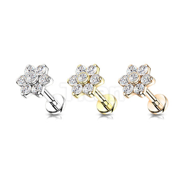 Implant Grade Titanium Internally Threaded CZ Flower Top Labret With... - Image 7