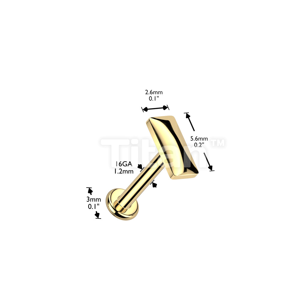 Implant Grade Titanium Internally Threaded Rounded Rectangle Top Labret, Flat Back Stud - Image 4