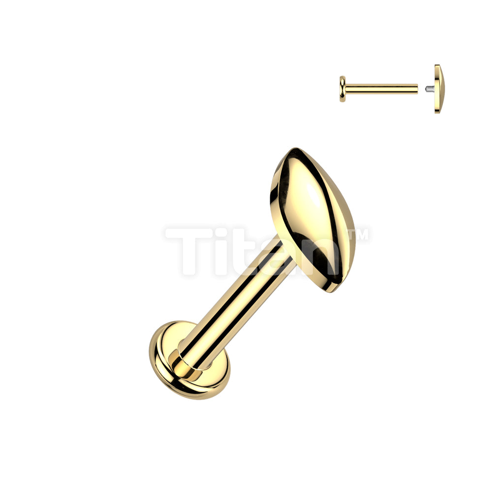 Implant Grade Titanium Internally Threaded Rounded Marquise Top Labret, Flat Back Stud - Image 2