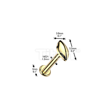 Implant Grade Titanium Internally Threaded Rounded Marquise Top Labret, Flat Back Stud - Image 4