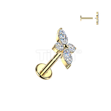 Implant Grade Titanium Internally Threaded Labret, 4mm Flat Back Stud With Marquise And Round CZ Cross Top - Image 3
